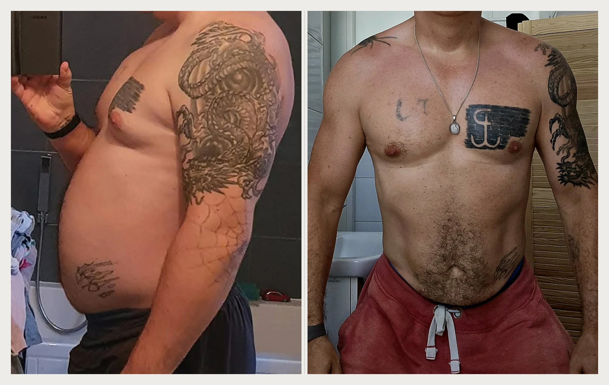 Rafał — physique before and after a year of coaching